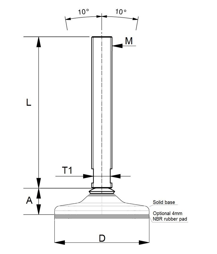 Stainless steel solid base feet HSF178-M20-L70-M10-W