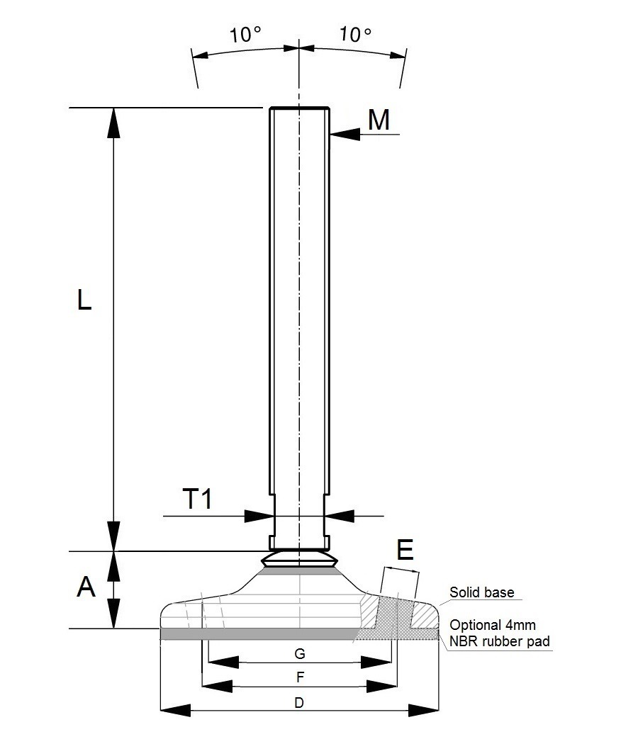 Stainless steel solid base feet HSF79-M48-L100-M10-R19