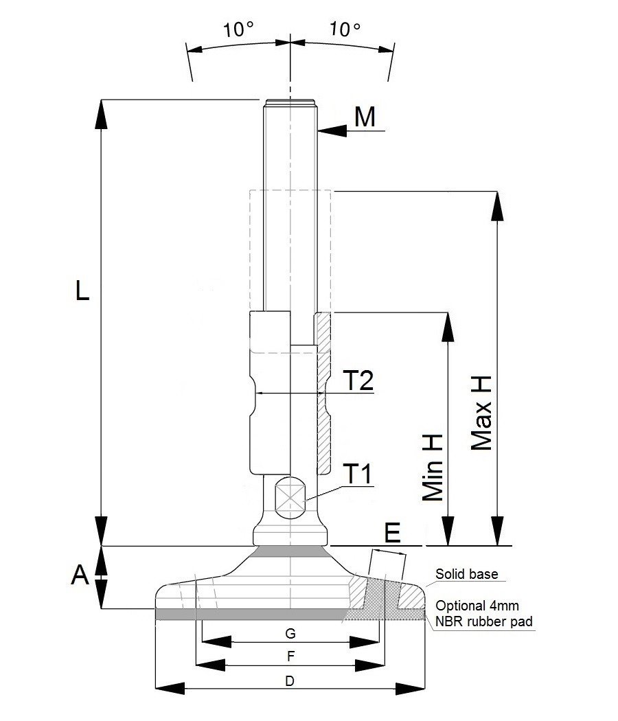 Sanitary solid base stainless steel feet HSF119-LC-M12-L135-W