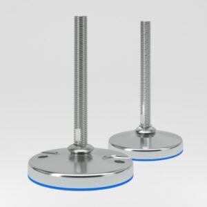 Stainless steel solid base feet with fully-threaded spindle