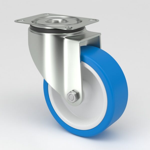 Roulettes industrielles bleues au design hygiénique (3)