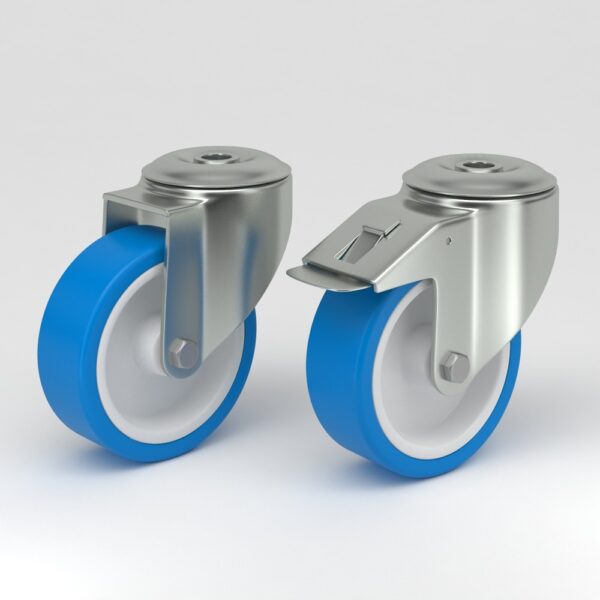 Ruedas industriales azules con diseño higiénico (7)