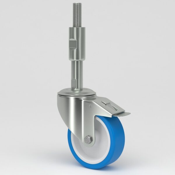 Blue industrial castors with sleeve in hygienic design (3)