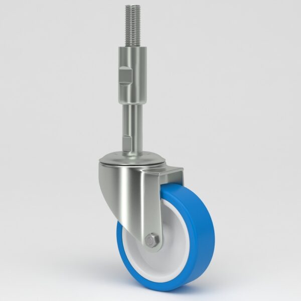Blue industrial castors with sleeve in hygienic design