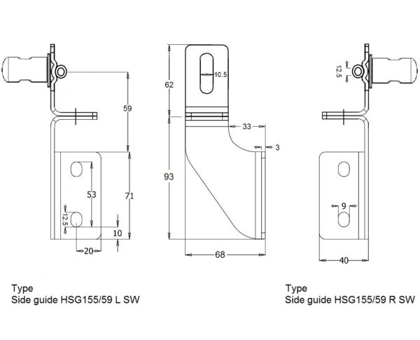 Staffa guida laterale girevole igienica in acciaio inox HSG155 SW