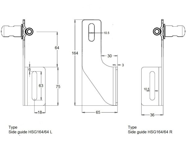 Hygienic side guide bracket in stainless steel HSG164