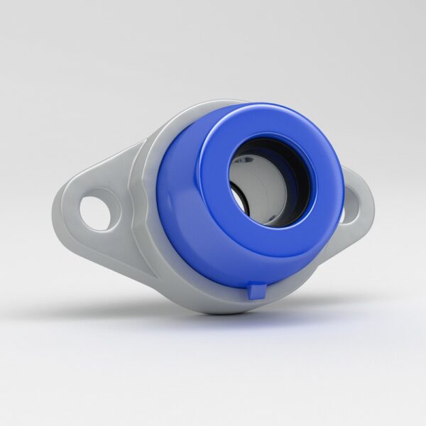 Mini Two-bolt flange units in stainless steel with blue open cup