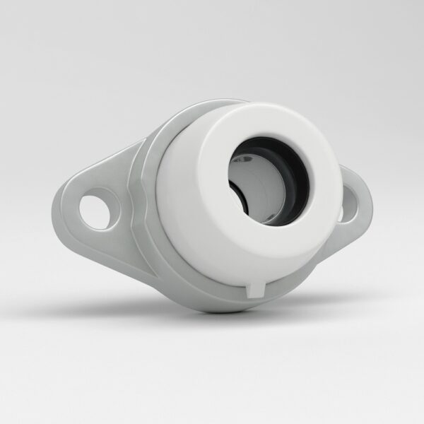 Mini Two-bolt flange units in stainless steel with white open cup