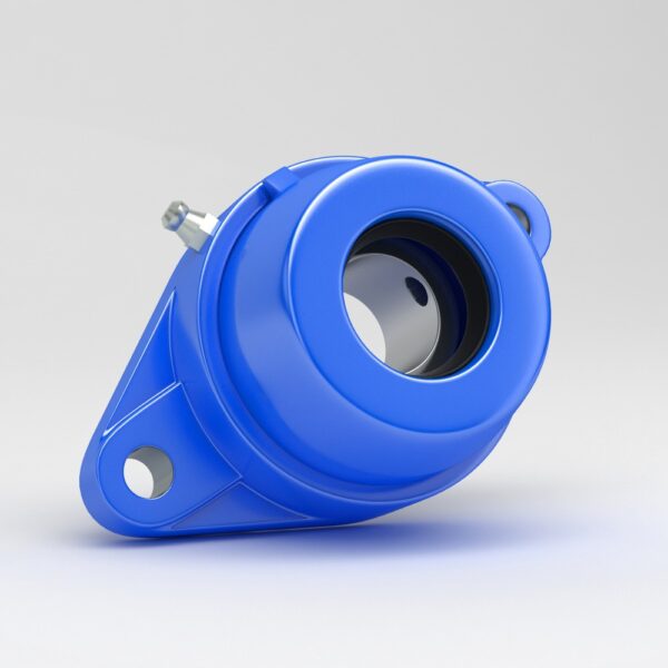 Oval 2 bolt flange FLPL ball bearing unit with open blue cover