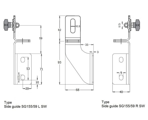 Staffa guida laterale girevole igienica in acciaio inox SG155 SW