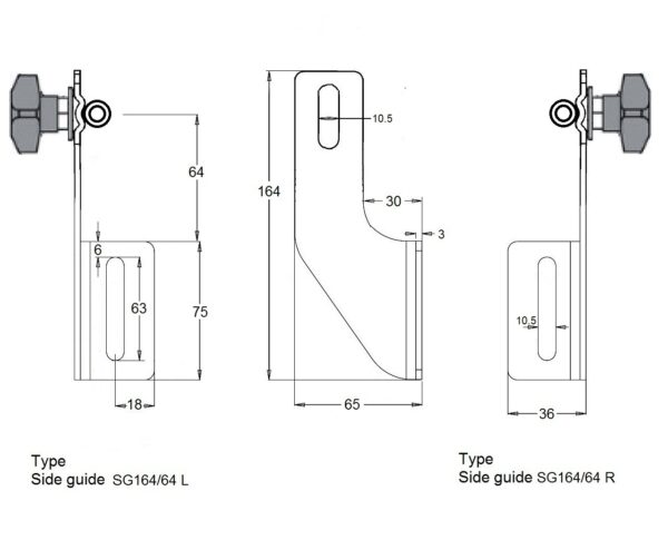 Hygienic side guide bracket in stainless steel SG164
