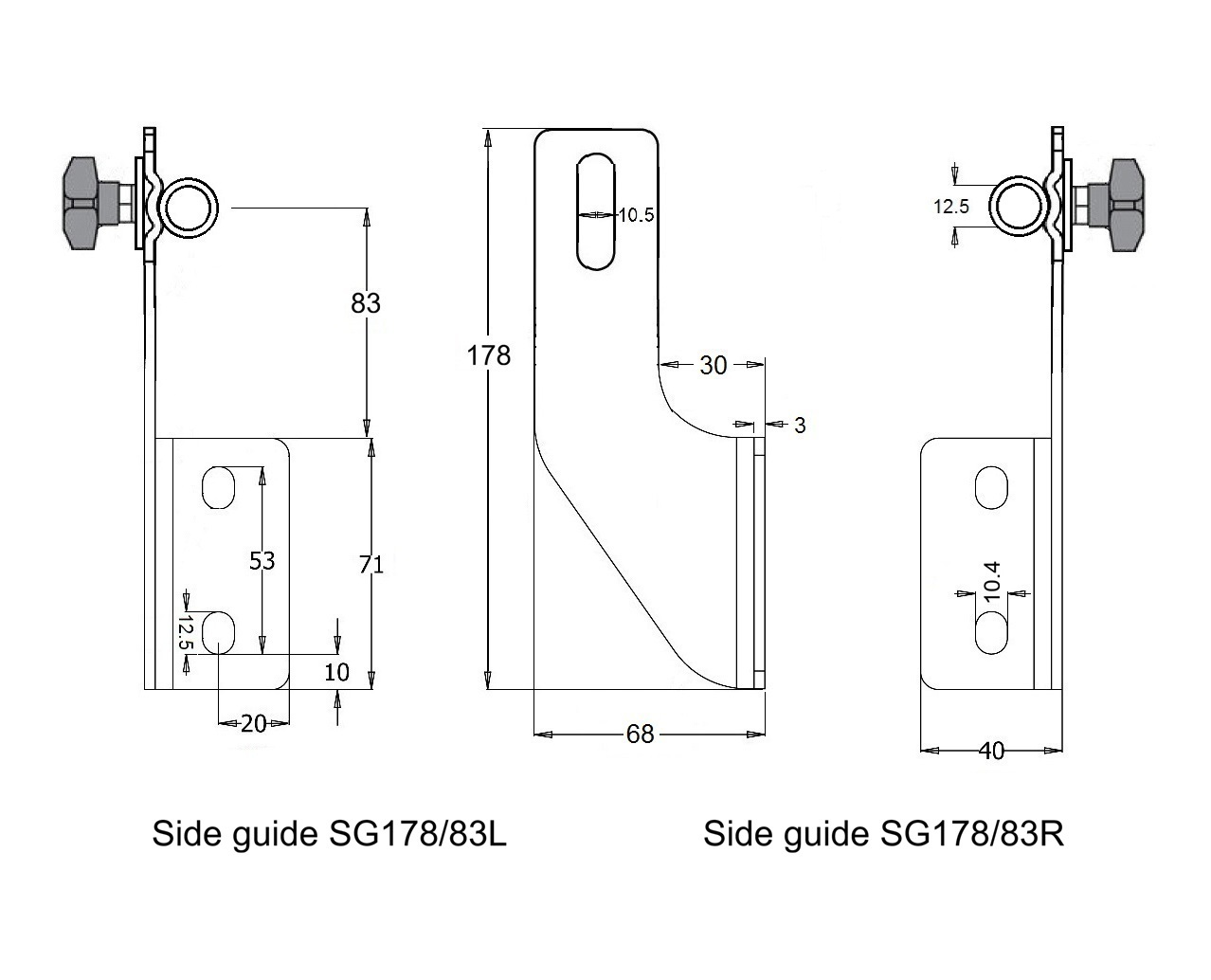 Sanitary side guide bracket in stainless steel