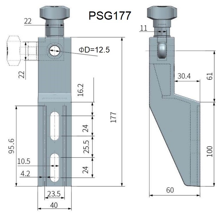 Side guide PSG177 bracket in reinforced polyamide