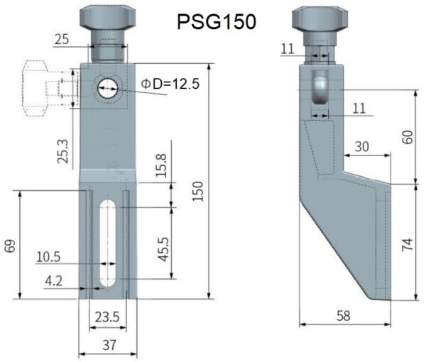 Side guide bracket in reinforced polyamide small PSG150 drawing