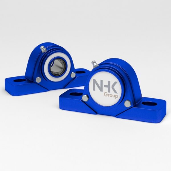 Waterproof pillow block bearing units in blue colour with spherical inserts IP67