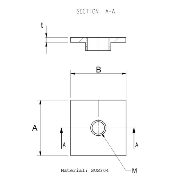 Square welding plate in stainless steel SUS304 drawing