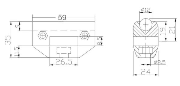 NHK 512 Enkelt lange klemmer til runde sidestyreskinner tegning