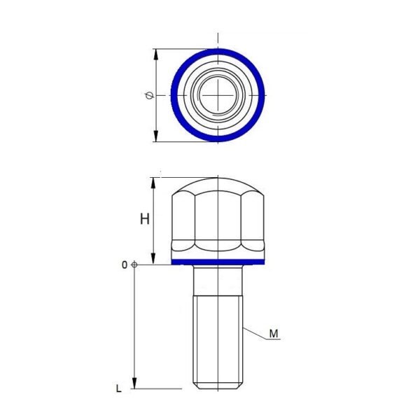 EHEDG 3A Hygienic bolt M6 to M30 in stainless steel drawing