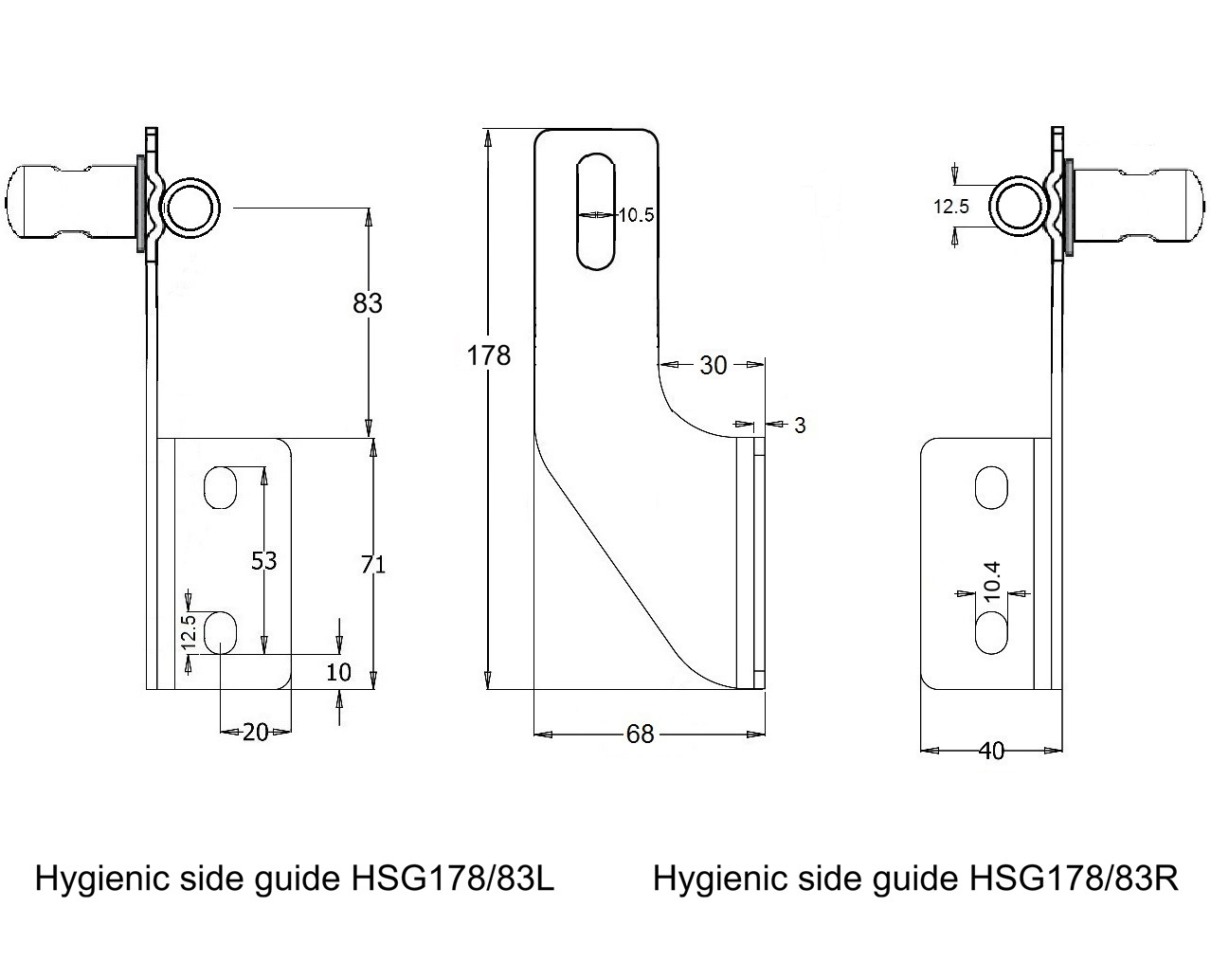 Staffa igienica di guida laterale in acciaio inox