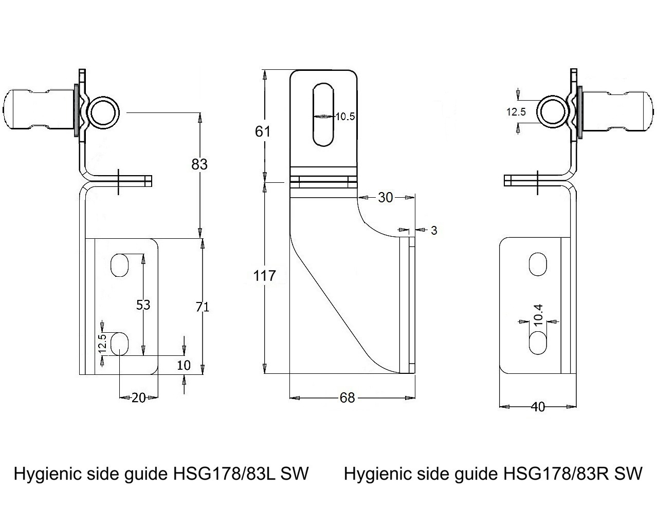 Hygienischer, schwenkbarer Seitenführungsbügel aus Edelstahl