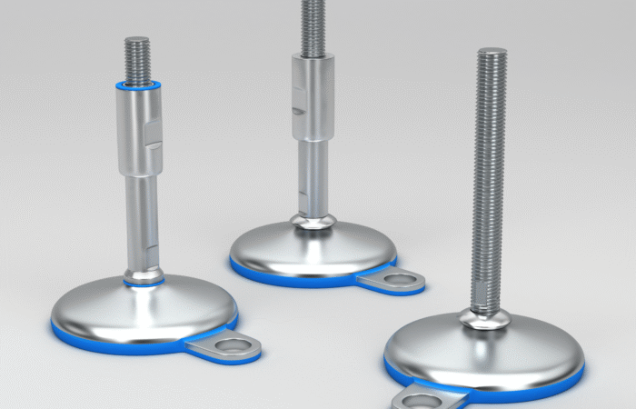 Steel levelling feet with two floor lock plate