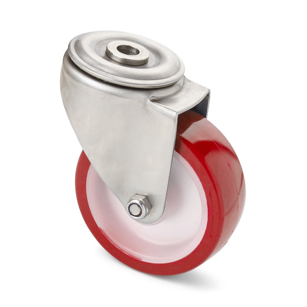 Roulette pivotante hygiénique avec support en acier inoxydable, trou de boulon unique