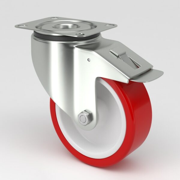 Roulette industrielle rouge au design hygiénique (4)