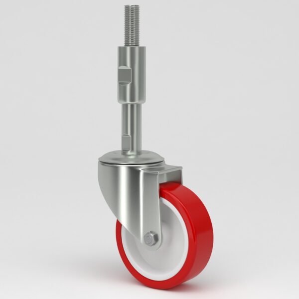 Red industrial castors with sleeve in hygienic design