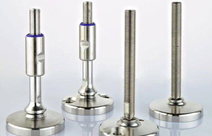 Stainless steel solid base machine levelling feet in a hygienic design
