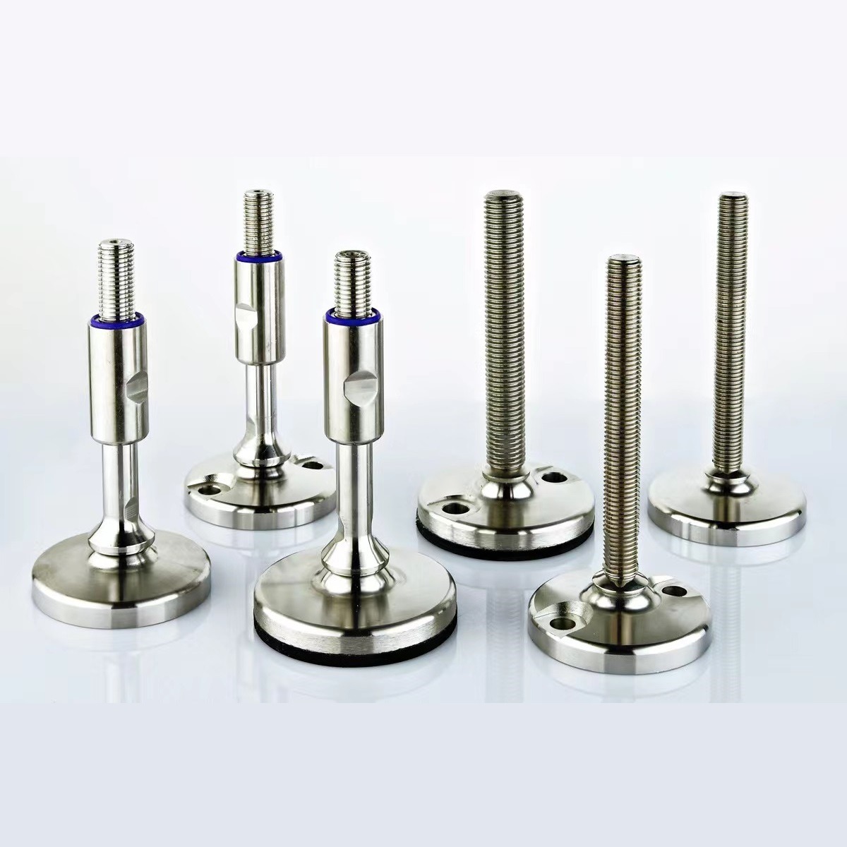 Stainless steel solid base machine levelling feet in a sanitary design