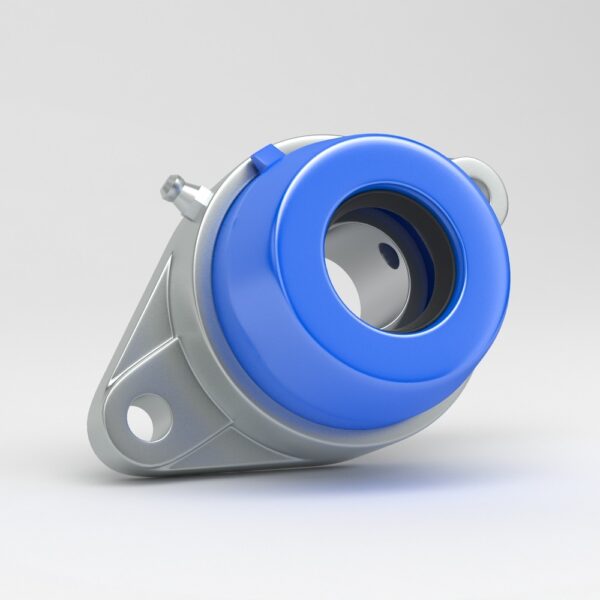 2 hole oval flange unit SFL in stainless steel with open blue cover