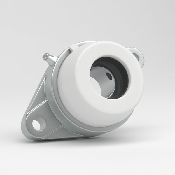 2 hole oval flange unit SFL in stainless steel with open white cover