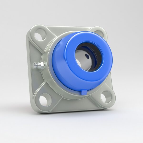 4 hole square flange unit SF in stainless steel with blue cover