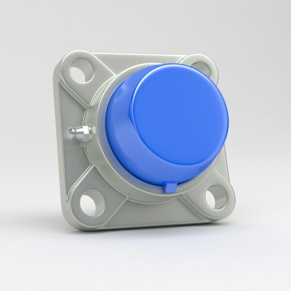 4 hole square flange unit SF in stainless steel with blue plastic cover