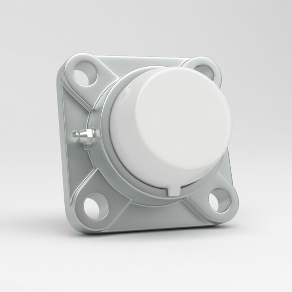 4 hole square flange unit SF in stainless steel with white plastic cover