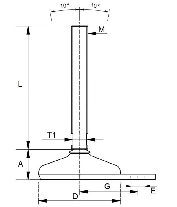 HMF x1 Hygiejniske maskinfødder med gulvlåseplade og fuldgevindspindel