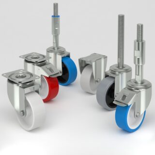 Hygienic industrial castors with stainless steel mounting