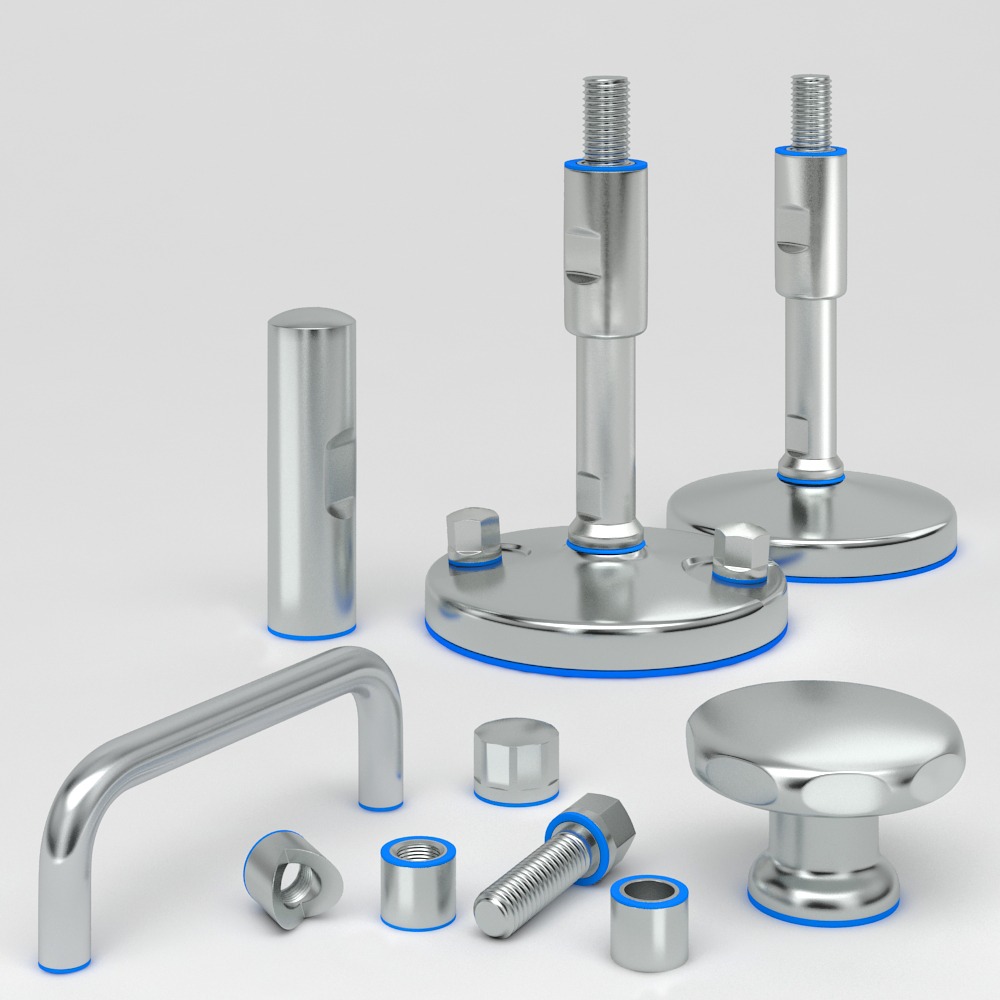 EHEDG hygienic certified and 3A sanitary leveling feet and components