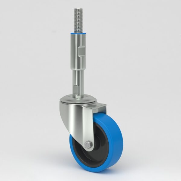 Leveling swivel castor with stainless steel bracket and spindle with sealed protecting sleeve