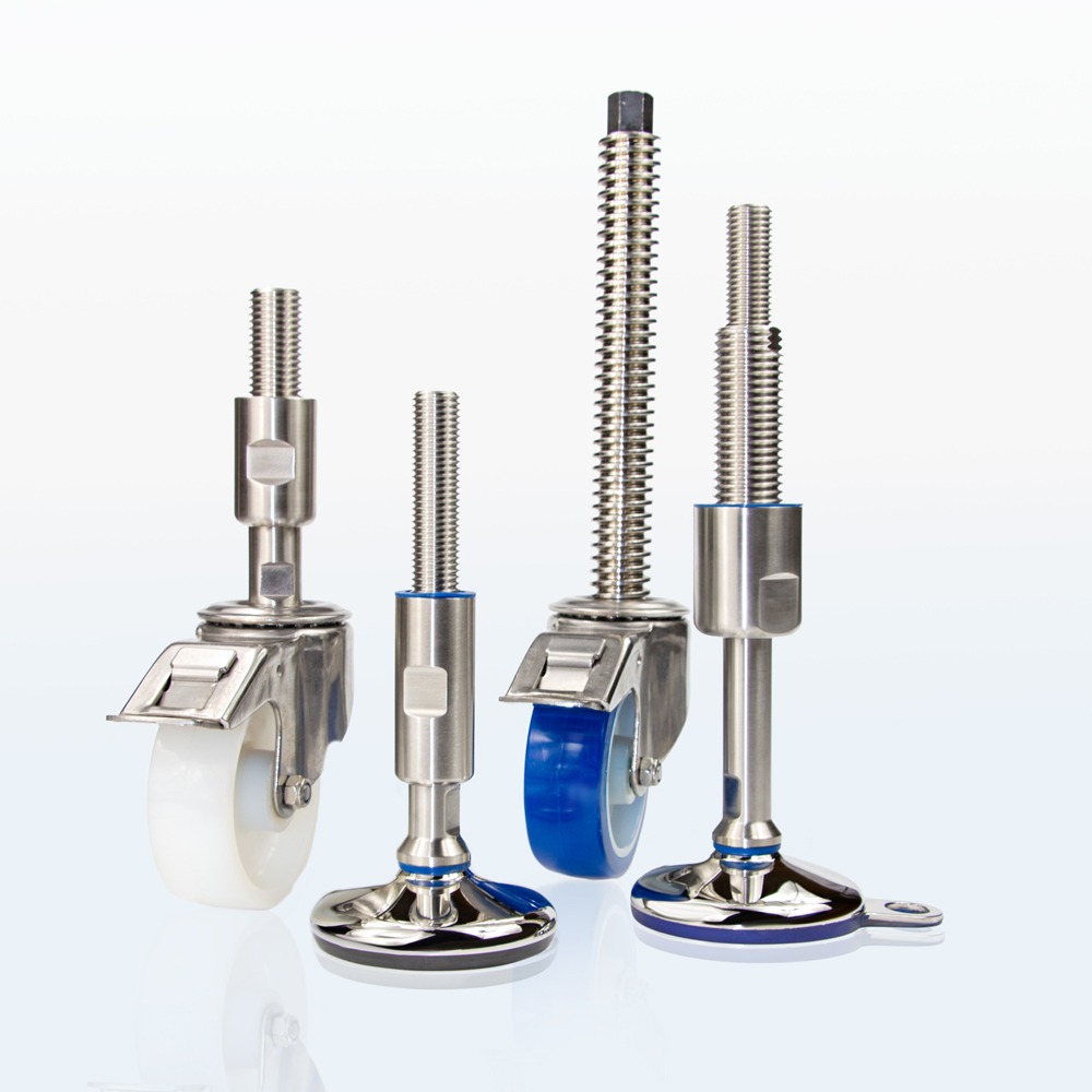 Hygienic industrial castors with stainless steel spindle or plate mounting