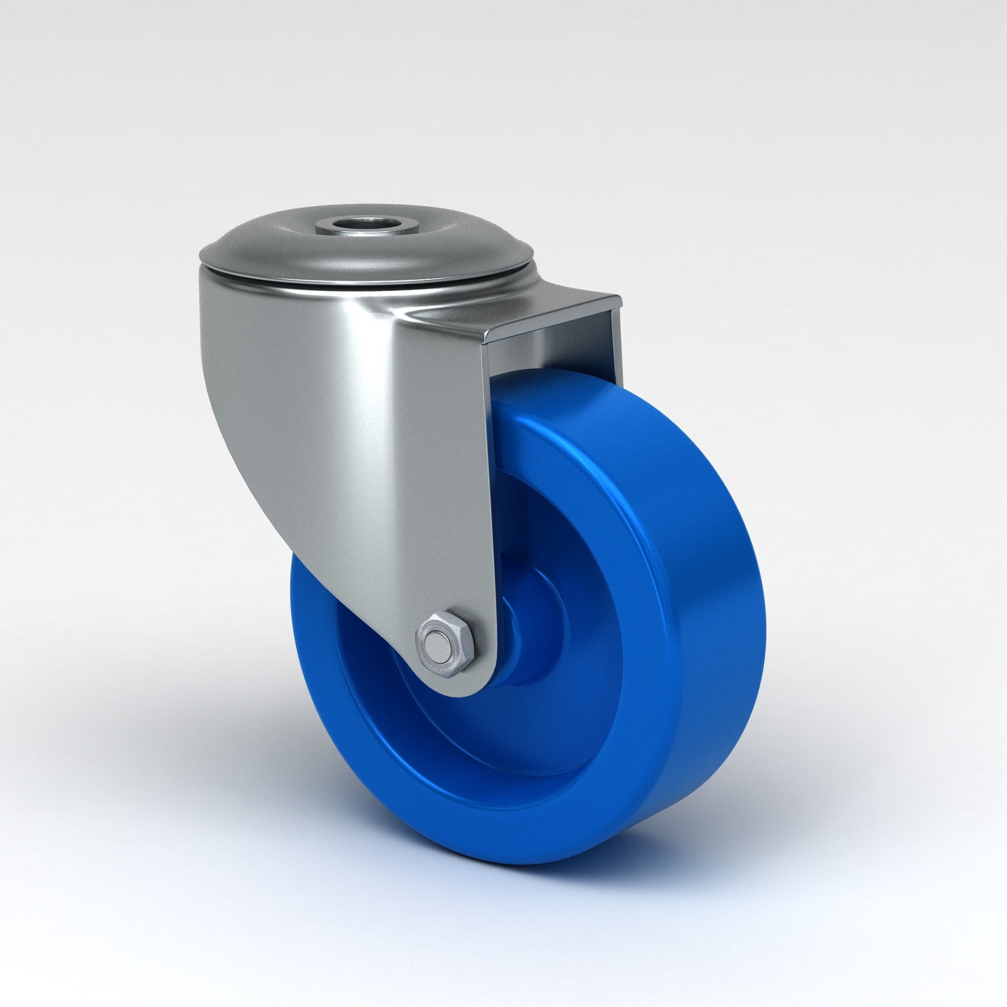 Swivel castor in hygienic design with blue polyamide wheel