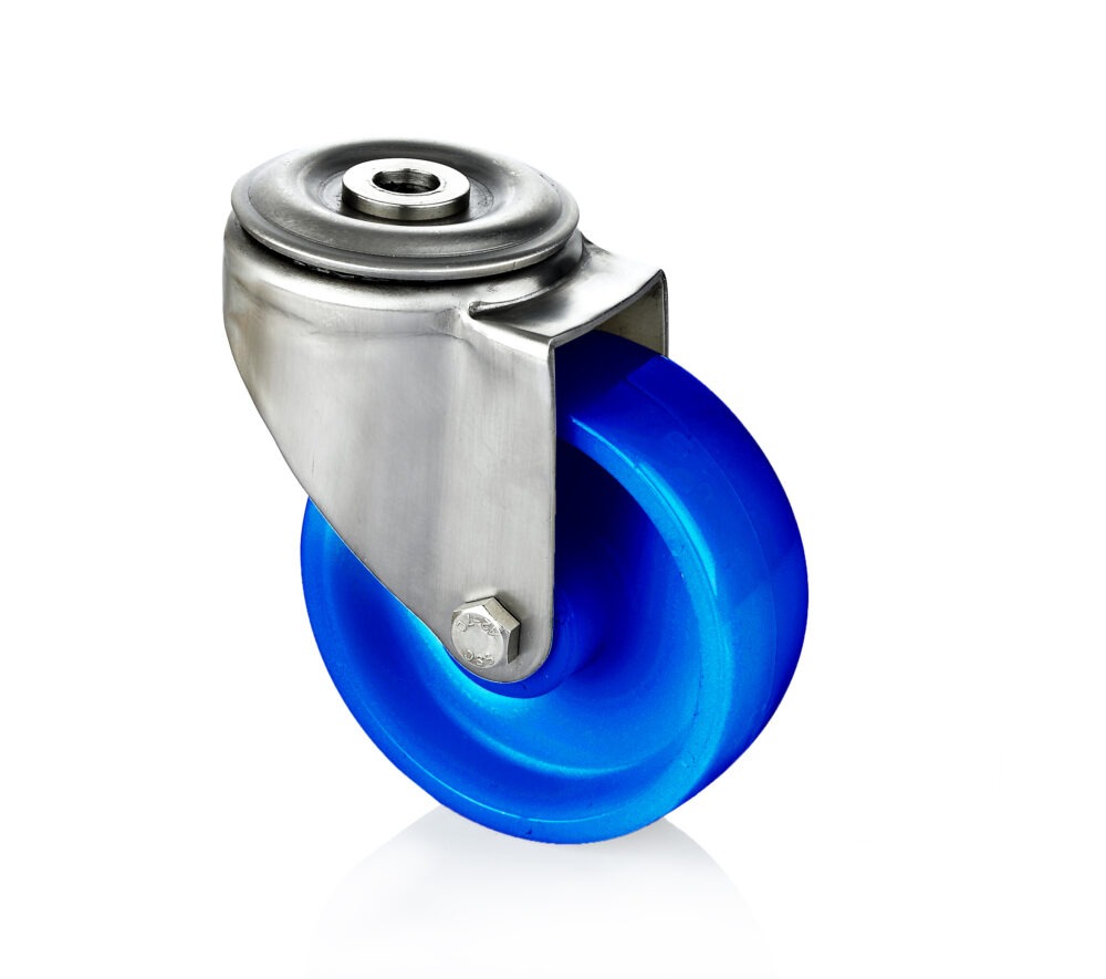 Hygienic swivel castor with stainless steel bracket single bolt hole