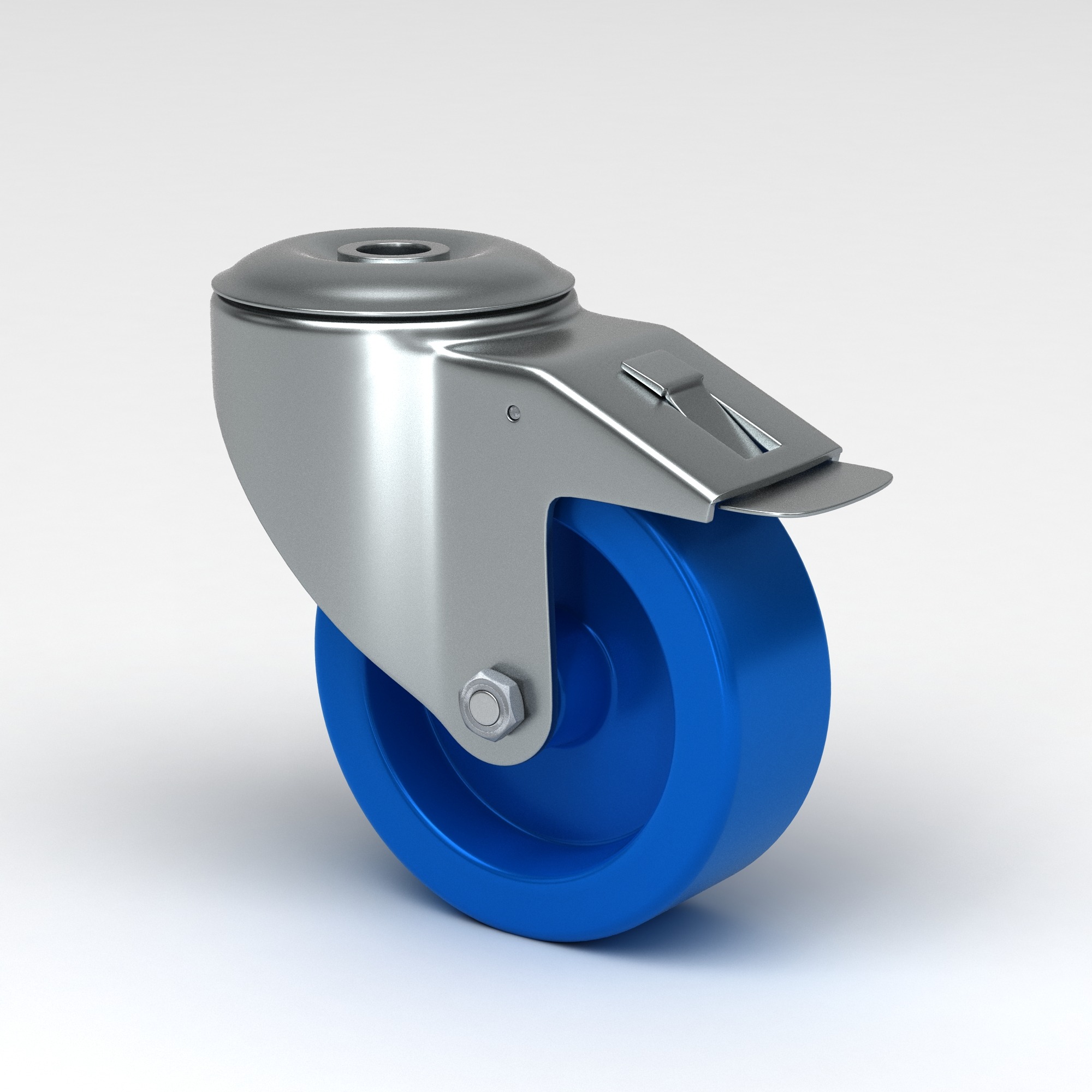 Swivel castor in hygienic design with blue polyamide wheel