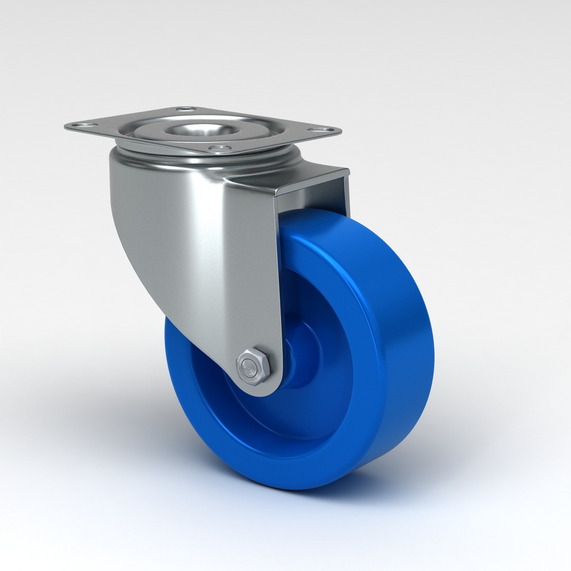 Industrial castor in hygienic design with blue polyamide wheel