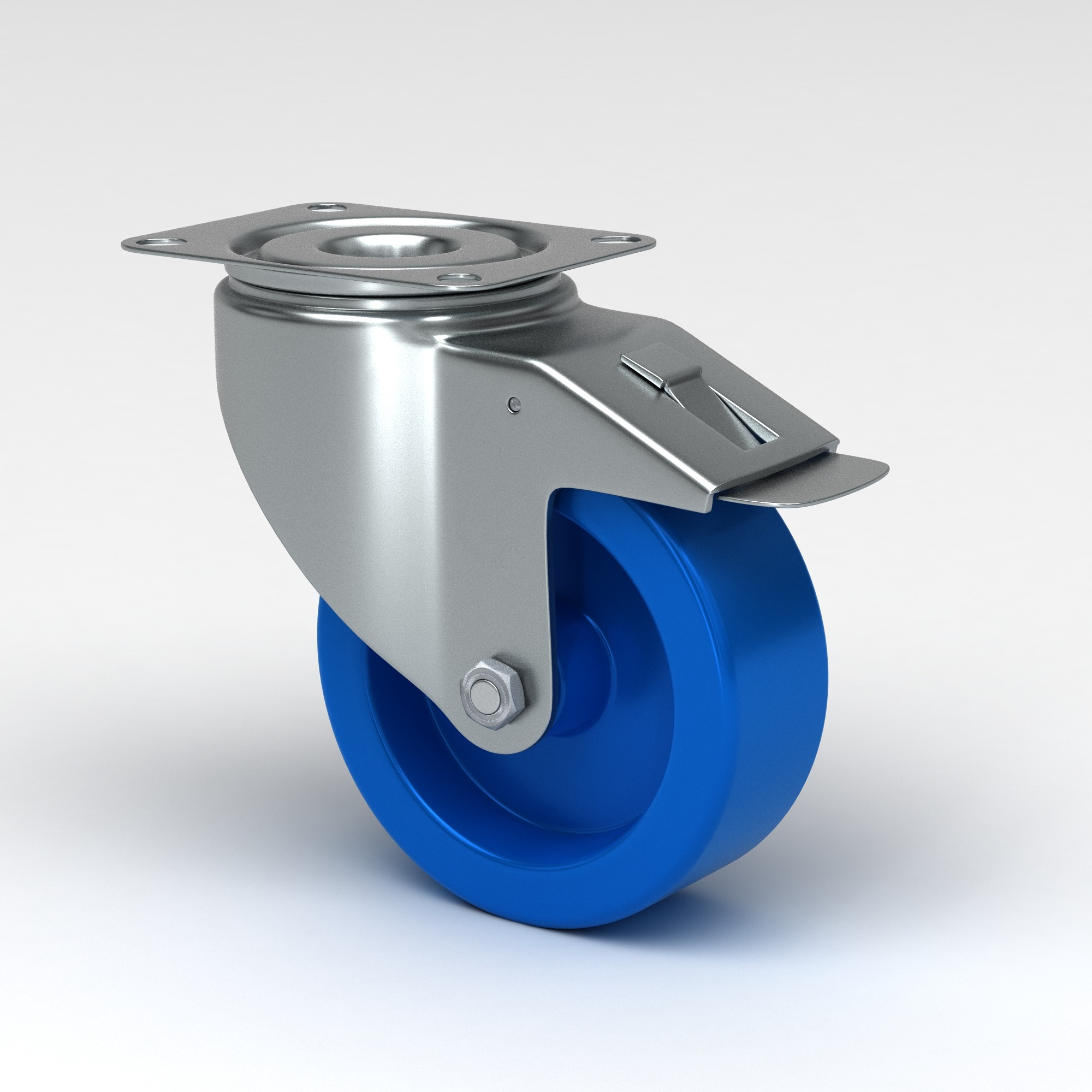 Industrial castor in hygienic design with blue polyamide wheel