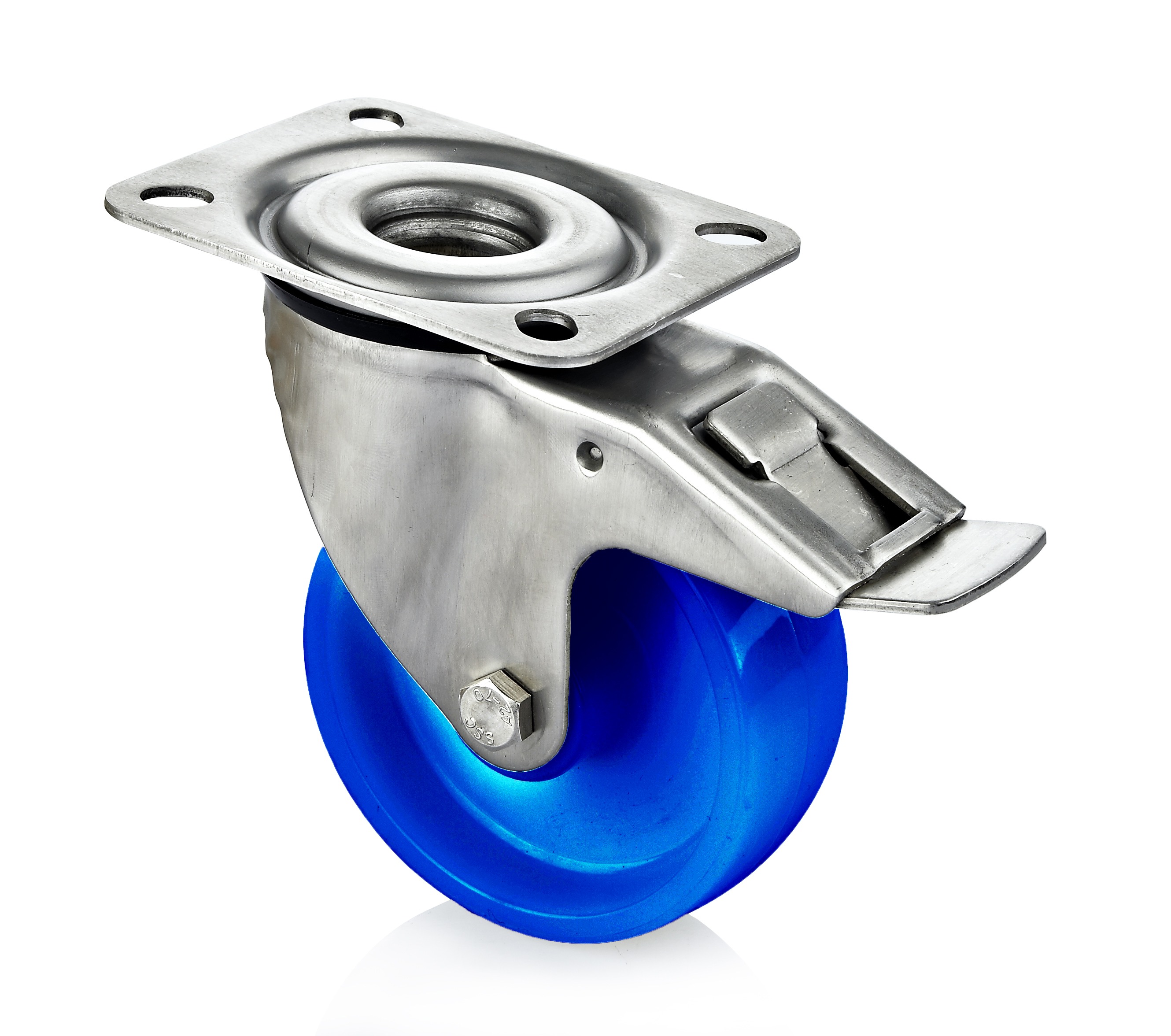 Rueda industrial de diseño higiénico con rueda de poliamida azul