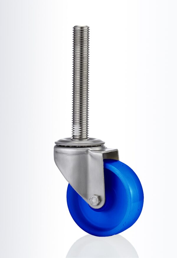 Leveling swivel castor with stainless steel bracket and full threaded spindle