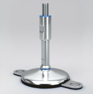 Hygienic machine feet with 2 floor locking plates and sealed protected spindle