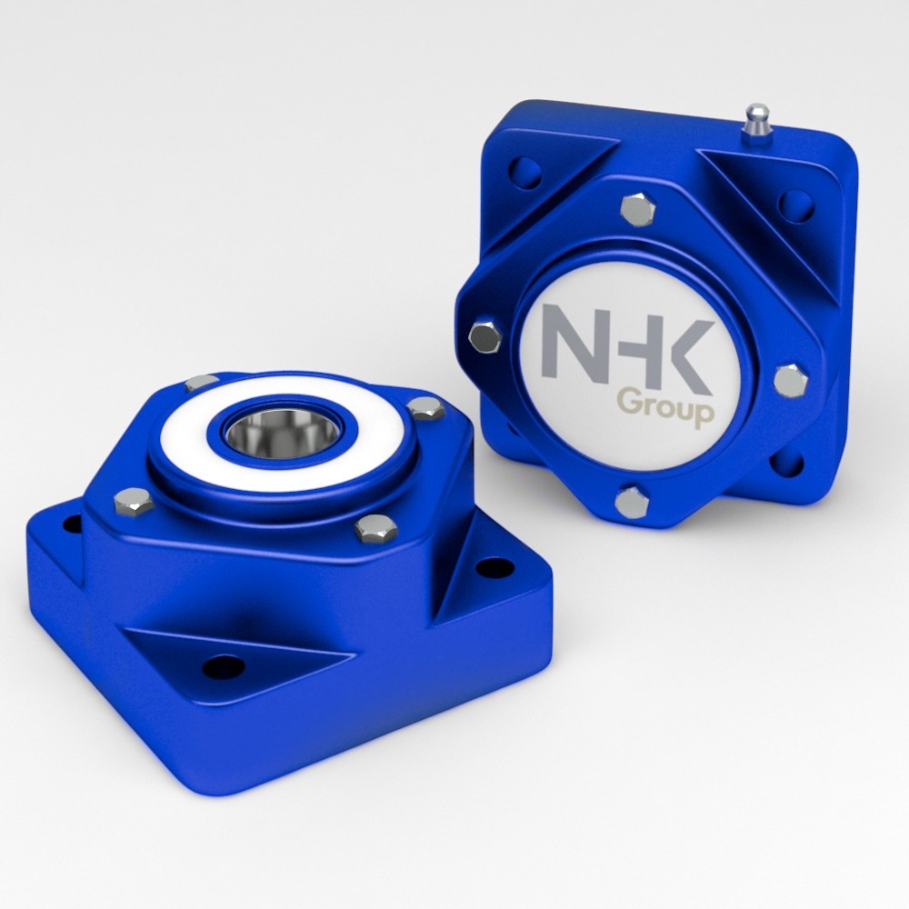 Waterproof 4 hole square flange bearing units in blue colour with spherical inserts IP67