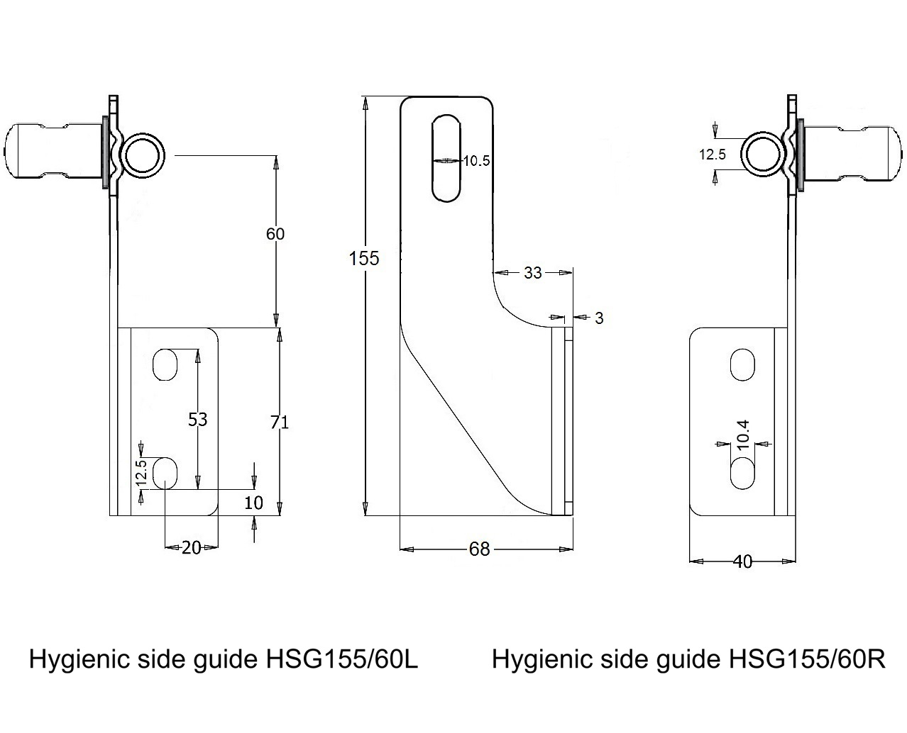Staffa igienica di guida laterale in acciaio inox